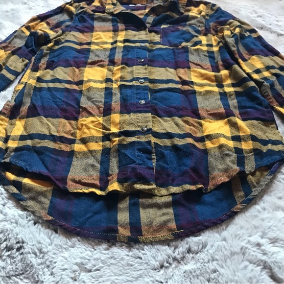 Preppy Plaid button down by Pink Rose medium blue purple mustard yellow - Picture 4 of 6